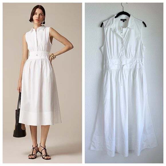 NWT Fitted-Waist Belted Shirt Dress in Cotton Poplin in